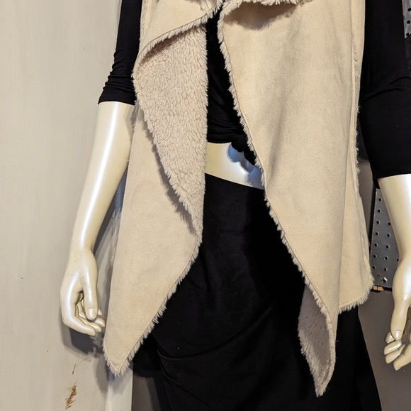 Knox Rose beige champagne faux fur collar jacket vest small winter flattering - Picture 7 of 13